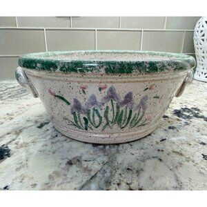 VTG signed artisan Studio Pottery Hand-Painted Ceramic Serving Bowl Dual Handles